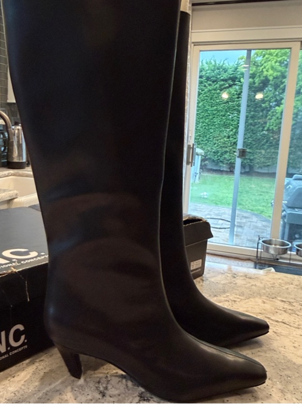 INC International Concepts Black Knee-High Pointed-Toe Heeled Boots